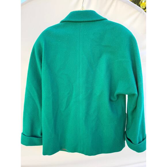 Vintage 70s Gregge Sport Green 200% Wool Union Made Open Front Coat Sz 8 - Picture 7 of 7